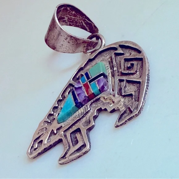 NWT Handmade Native Wilson Dawes Sterling Silver Muliti Stone Inlay Bear